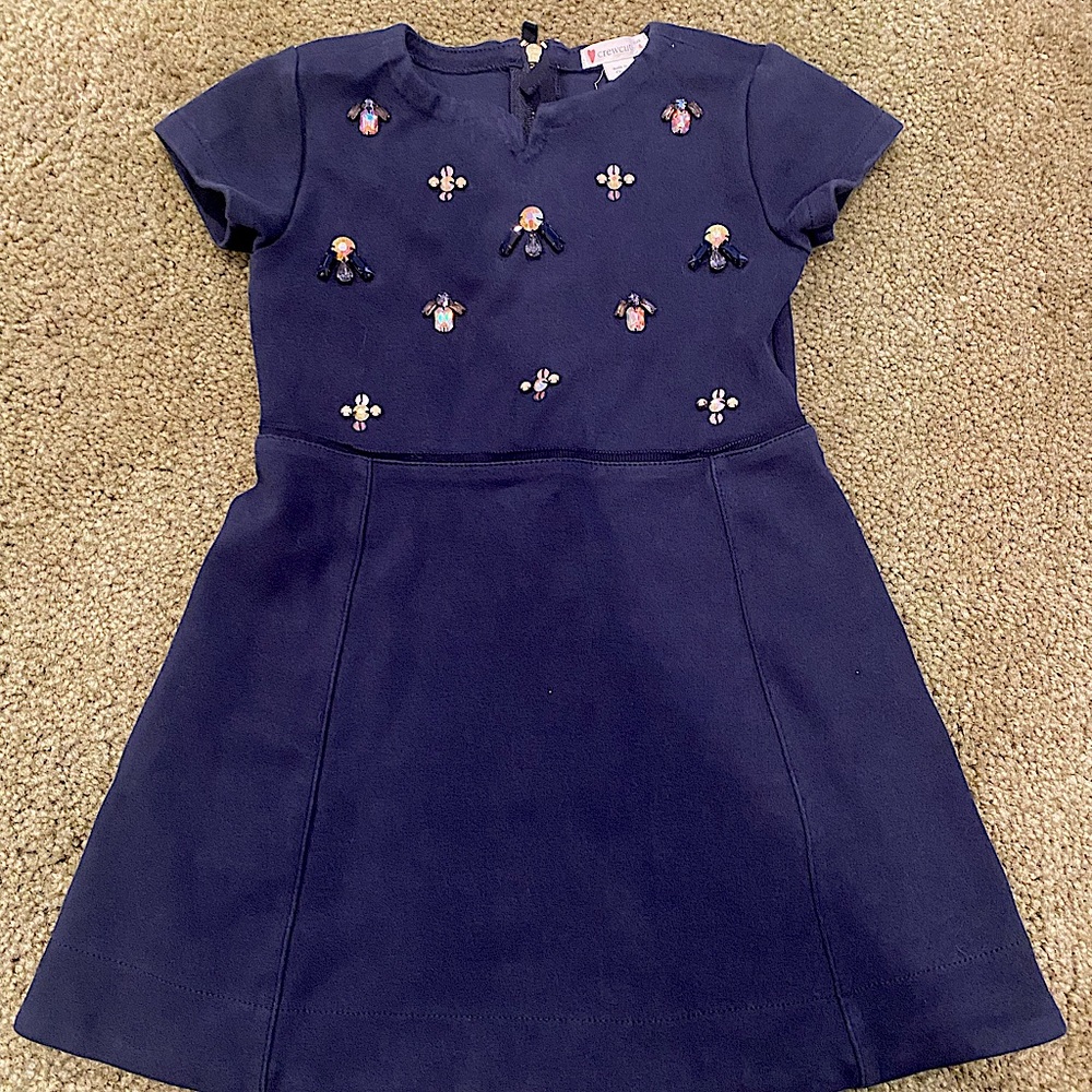 J crew crewcuts size 4T jeweled floral dress navy blue
